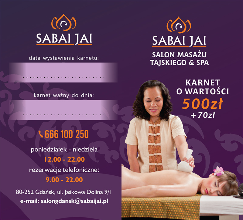 karnet na masaż o wartości 500 zł